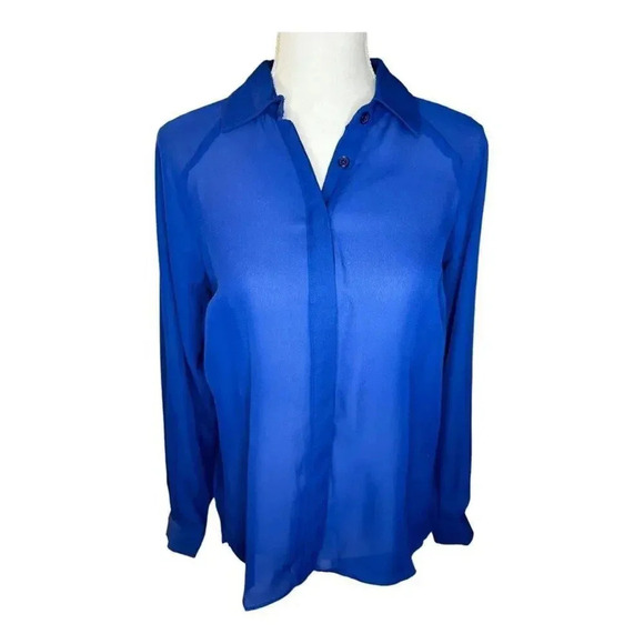 NEW Sami & Jo Small‎ Lightweight Semi-Sheer Blue Button Front Long Sleeve Top - Picture 1 of 6
